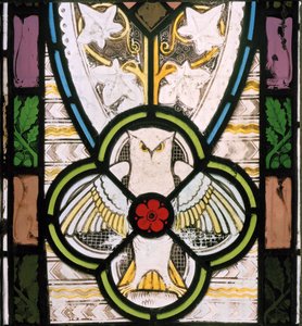 Ugle og blomst, 1865 (farvet glas) af Christopher Dresser