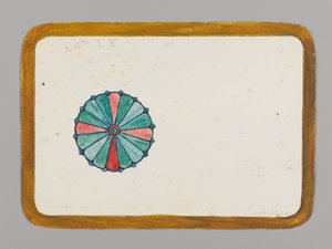 Lille kort med stiliseret krysantemum, ca. 1880. Akvarel, sort blæk og metallisk maling