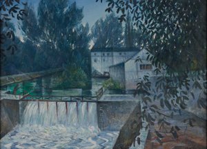 The Weir, Charenton, 20. århundrede (Olie på lærred) af Christopher R.W Nevison
