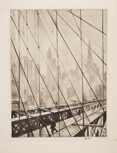 Looking Through Brooklyn Bridge, pub. 1921. af Christopher Richard Wynne Nevinson