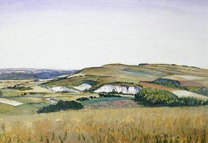 Amberley (akvarel og gouache på papir) af Christopher Richard Wynne Nevinson