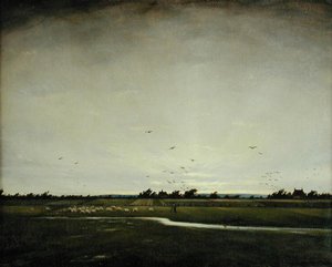 An English Landscape, Romney Marsh (olie på lærred) af Christopher Richard Wynne Nevinson
