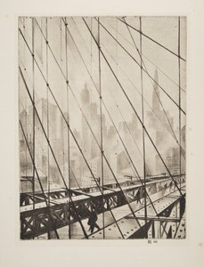Looking Through Brooklyn Bridge, pub.1921 (radering) af Christopher Richard Wynne Nevinson