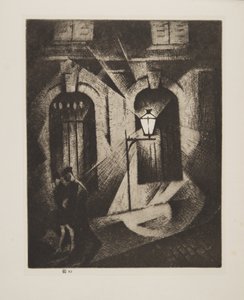 Sinister Paris Night, pub.1929 (radering) af Christopher Richard Wynne Nevinson