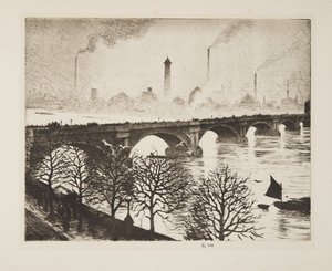 Waterloo Bridge fra et Savoy-vindue, pub.1925 (radering) af Christopher Richard Wynne Nevinson