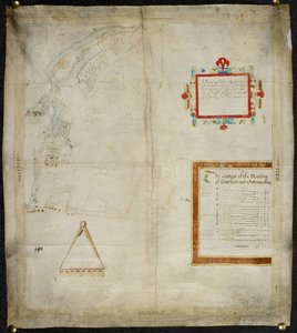Kort over Bayford og Goodmanston herregårde i Murston og Sittingbourne, co. Kent: 1590 (blæk og farvevask på pergament)
