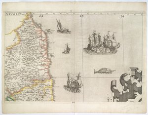 Northumbria og det nordøstlige England, fra Saxtons vægkort fra 1583 (stik)