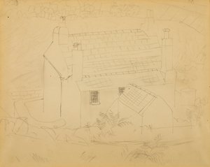 Cottage, Cornwall (blyant på papir) af Christopher Wood