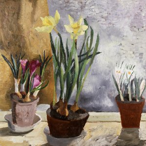 Krokus og narcisser (påskeliljer) i potter. Maleri af Christopher Wood (1901-1930) Privat samling.
