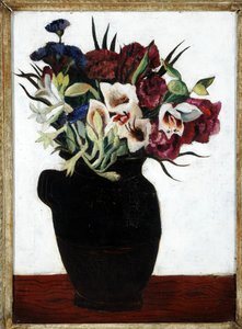 Blomster i en sort kande (olie på lærred) af Christopher Wood