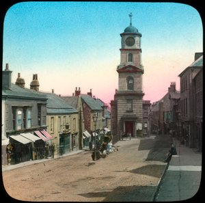 Rådhus og Market Street, Penryn, Cornwall, slutningen af det 19. eller begyndelsen af det 20. århundrede