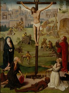 Korsfæstelsen med Sankt Hieronymus og Sankt Dominikus og scener fra lidelsen af Circle of Geertgen tot Sint Jans