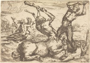 Kamp mellem en kentaur og en triton af Circle of Jusepe de Ribera
