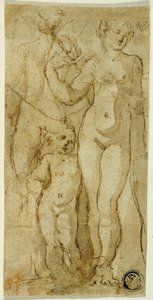 Venus og Amor af Circle of Parmigianino