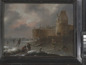 Vinterlandskab med skøjteløbere, ca. 1660 (olie på træ) af Claes (1630 76) Molenaer