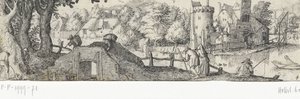 Udsigt over et slot Professioner og ansigter i og omkring Amsterdam (serietitel) af Claes Jansz. Visscher (II) (attributed to)