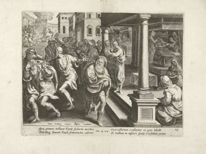 Paulus driver dæmonerne ud i Efesos Apostlenes Gerninger (serietitel) Acta Apostolorum (serietitel) af Claes Jansz. Visscher (II) (workshop of)