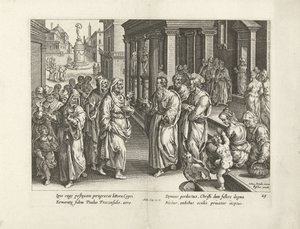 Paul skændes med troldmanden Elymas Apostlenes Gerninger (serietitel) Acta Apostolorum (serietitel) af Claes Jansz. Visscher (II) (workshop of)