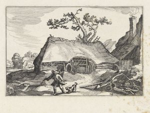 Gøende hund på en gård Landskaber med gårde (serietitel) af Claes Jansz. Visscher (II)