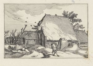 Gård og mand med to spande Landskaber med gårde (serietitel) af Claes Jansz. Visscher (II)