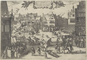 Henrettelse af krudtforrædernes sammensvorne, 1606 Supplicium de octo coniuratis sumtum i Britannia (titel på objekt) af Claes Jansz. Visscher (II)