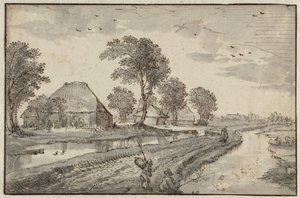 Vej mellem Vandløb i et Polderlandskab af Claes Jansz. Visscher (II)
