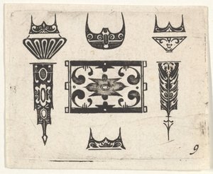 Sorttryk med ni motiver, ca. 1620. af Claes Jansz Visscher
