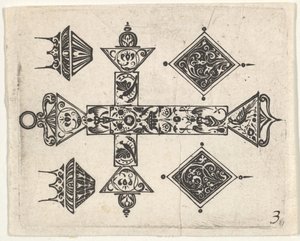 Sorttryk med latinsk kors og fire motiver, ca. 1620. af Claes Jansz Visscher