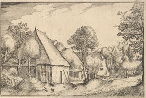 Gårdsplads, plade 5 fra Regiunculae et Villae aliquot Ducatus Brabantiae, ca. 1610 af Claes Jansz Visscher