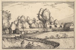 Vej langs en mark, plade 16 fra Regiunculae et Villae aliquot Ducatus Brabantiae, ca. 1610 af Claes Jansz Visscher