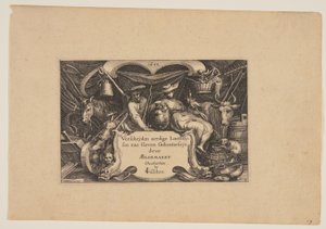 Titelblad, fra Landskaber (Verscheyden aerdige Lanthuysen...) af Claes Jansz. Visscher