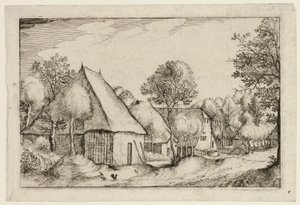 En bondegård, planche fem efter Billeder af gårde, landhuse og rustikke landsbyer (Praediorum villarum et rusticarum casularum icones) af Claes Jansz. Visscher II