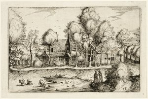 En dam, plade atten efter Billeder af gårde, landhuse og rustikke landsbyer (Praediorum villarum et rusticarum casularum icones) af Claes Jansz. Visscher II