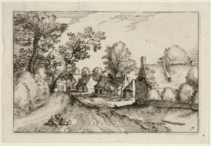 En landsbyvej, planche syv efter Billeder af gårde, landhuse og rustikke landsbyer (Praediorum villarum et rusticarum casularum icones) af Claes Jansz. Visscher II