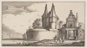 Bastion og byport ved en flod, fra Landskaber (Playsante Lantschappen) af Claes Jansz. Visscher II