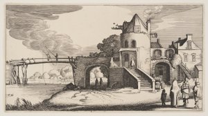 Bro med betalingshus, fra Landskaber (Playsante Lantschappen) af Claes Jansz. Visscher II