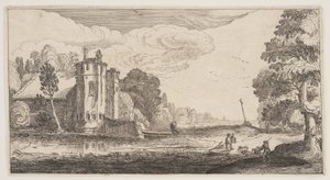 Landhus med to sekskantede tårne, fra Landskaber (Playsante Lantschappen) af Claes Jansz. Visscher II