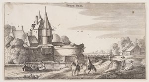 Landevej langs en landsby med en bastion, fra Landskaber (Playsante Lantschappen) af Claes Jansz. Visscher II