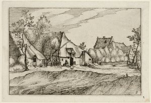 Gårde i en landsby, planche otte efter billeder af gårde, landhuse og rustikke landsbyer (Praediorum villarum et rusticarum casularum icones) af Claes Jansz. Visscher II