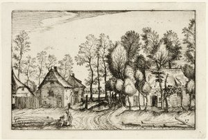 Landskab med huggede træer, plade sytten efter Billeder af gårde, landhuse og rustikke landsbyer (Praediorum villarum et rusticarum casularum icones) af Claes Jansz. Visscher II