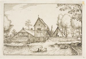 Stor muret gård, plade 23 efter Billeder af gårde, landhuse og rustikke landsbyer (Praediorum villarum et rusticarum casularum icones) af Claes Jansz. Visscher II