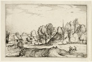 Vejen ind i en landsby, plade nitten efter billeder af gårde, landhuse og rustikke landsbyer (Praediorum villarum et rusticarum casularum icones) af Claes Jansz. Visscher II