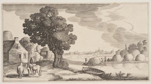 Transport af hø på en flod, fra Landscapes (Playsante Lantschappen) af Claes Jansz. Visscher II