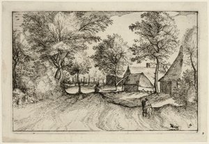 Village Road, plade fire efter Billeder af gårde, landhuse og rustikke landsbyer (Praediorum villarum et rusticarum casularum icones) af Claes Jansz. Visscher II