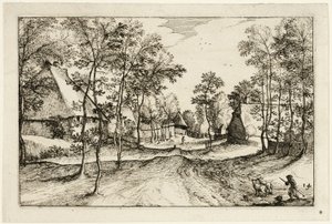 Village Road, plade fjorten efter Billeder af gårde, landhuse og rustikke landsbyer (Praediorum villarum et rusticarum casularum icones) af Claes Jansz. Visscher II