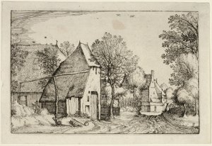 Village Road, plade tre efter Billeder af gårde, landhuse og rustikke landsbyer (Praediorum villarum et rusticarum casularum icones) af Claes Jansz. Visscher II
