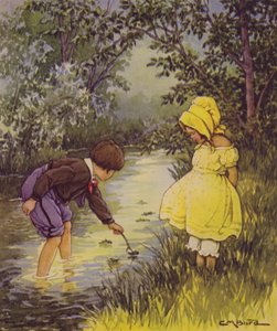 Et barns have af vers: Hvor går bådene? (farve litho) af Clara Miller Burd