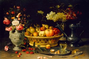 Stilleben af frugt og blomster, 1608-1621