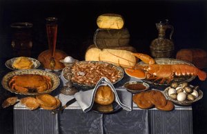 Stilleben med krabbe, rejer og hummer af Peeters, Clara (1594-1658), ca 1637-1640 - Olie på træ, 70,8x108,9 - Museum of Fine Arts, Houston