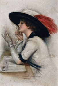 En elegant ung kvinde, der stemmer ved valget i 1920 i USA, det 20. århundrede (farve litho)